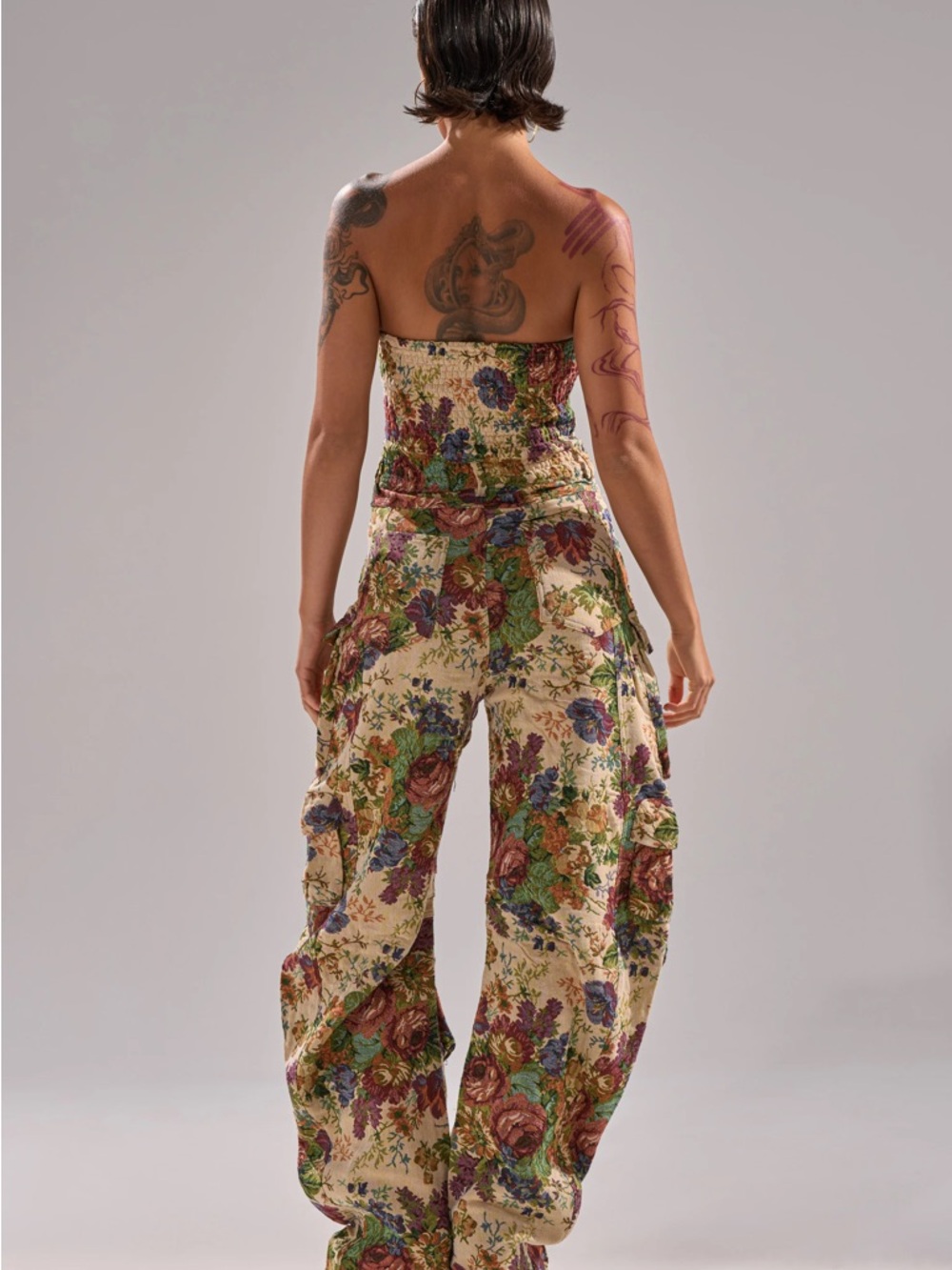 Akira Strapless Floral Cargo Jumpsuit in Multicolor - Picture 3 of 10